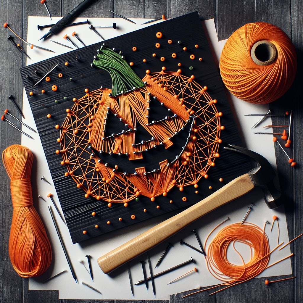 diy pumpkin string art for halloween