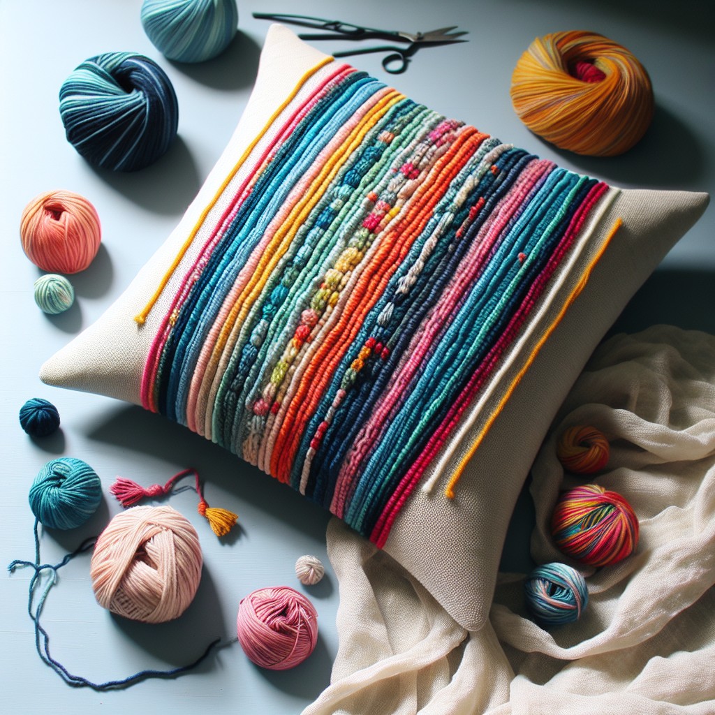 diy yarn dyed striped pillow cover