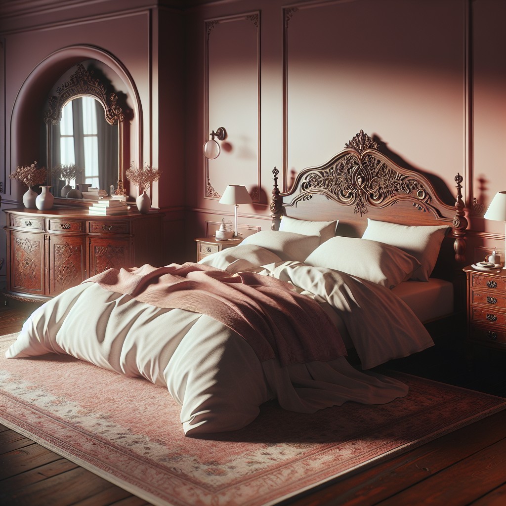 dusty pinks with dark wood romantic and classic