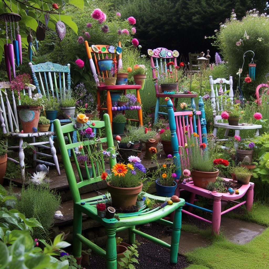 garden art from old chairs