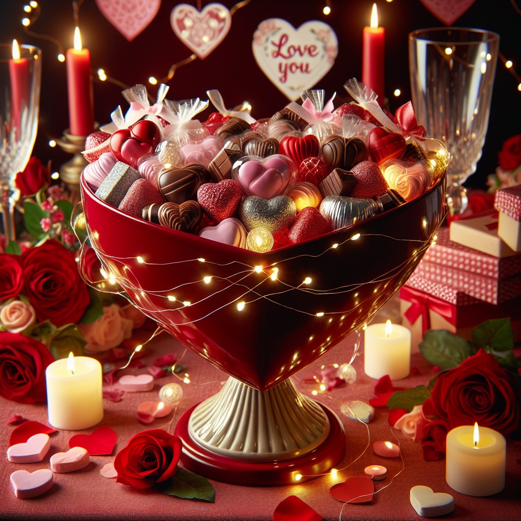 heart shaped candy dish arrangement