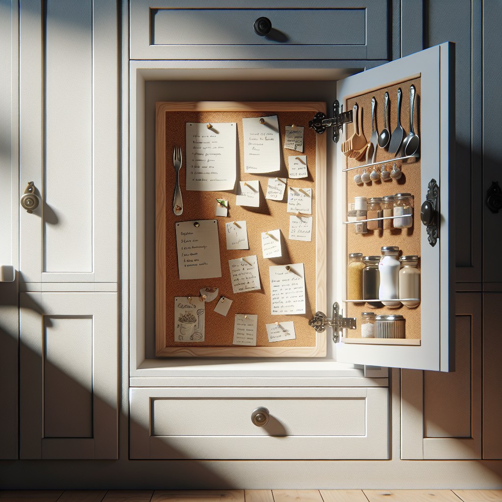 install cork board inside a kitchen cabinet