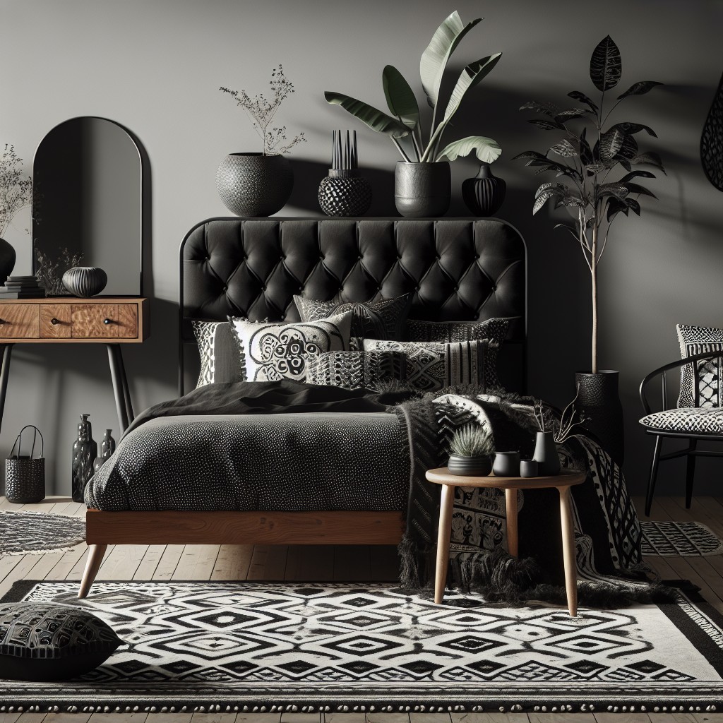 mid century boho black bedroom