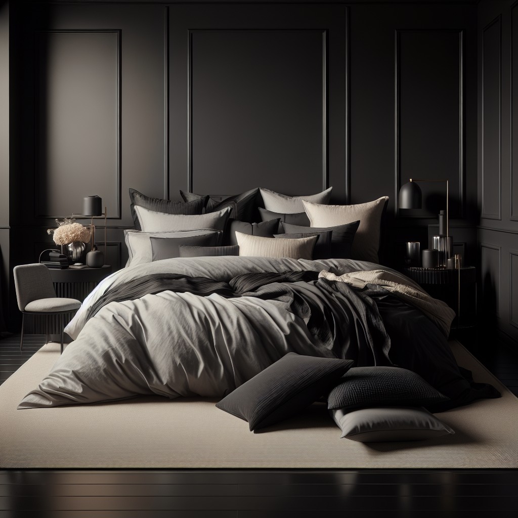 offset neutral bedding with black pieces