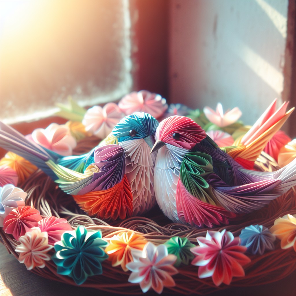 paper crafted love birds in nest display