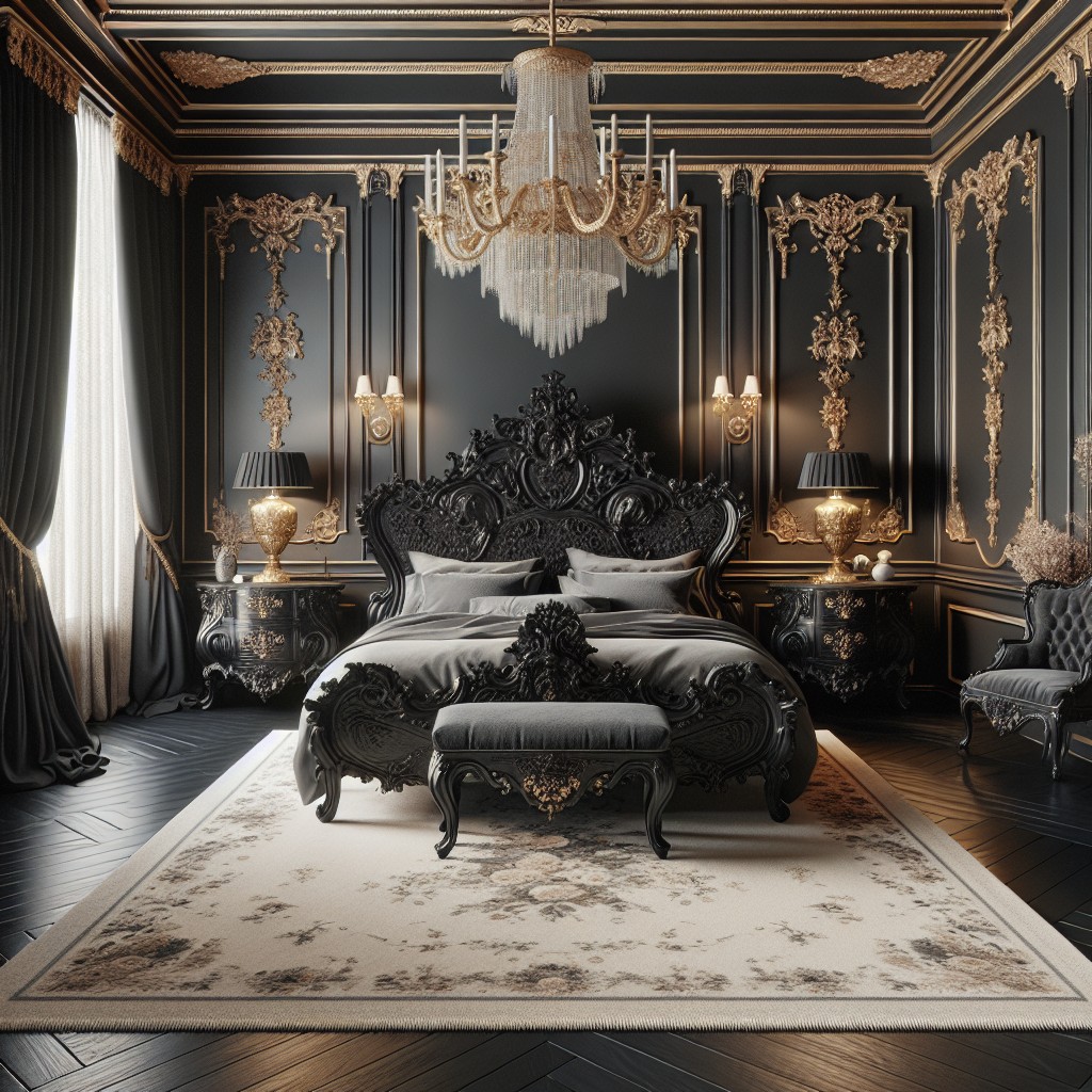 parisian inspired black bedroom