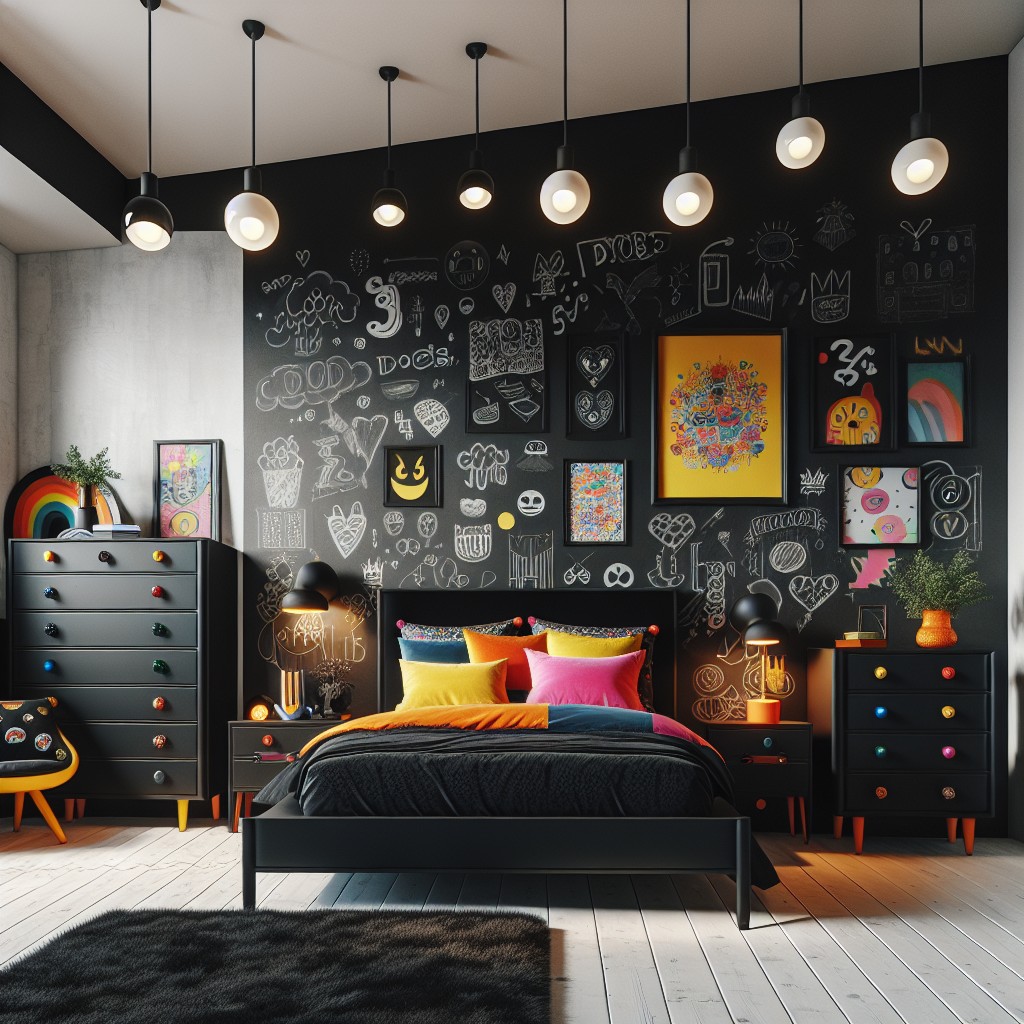 playful black bedroom