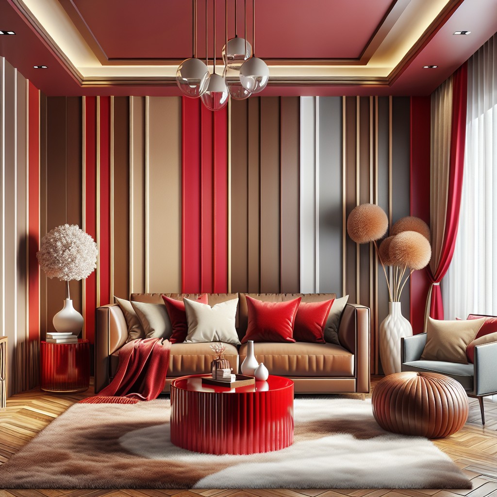 red and brown flair with striped patterns