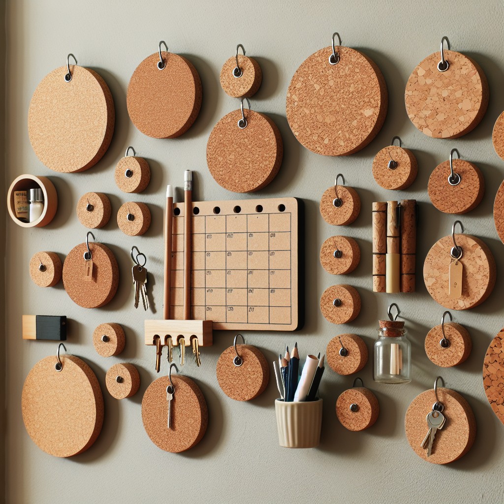 repurpose round cork plant coasters to make a wall organizer