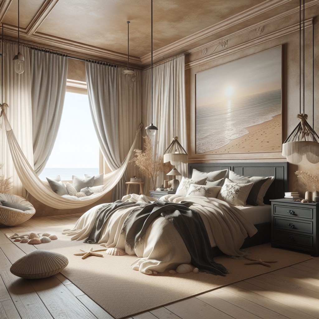 sand tones against dark charcoal a beach inspired bedroom