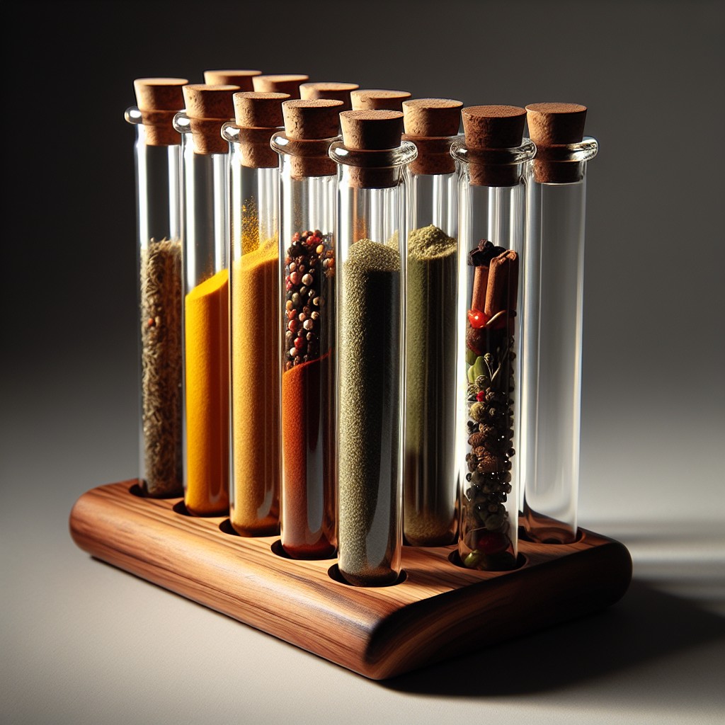 test tube spice rack with wooden base