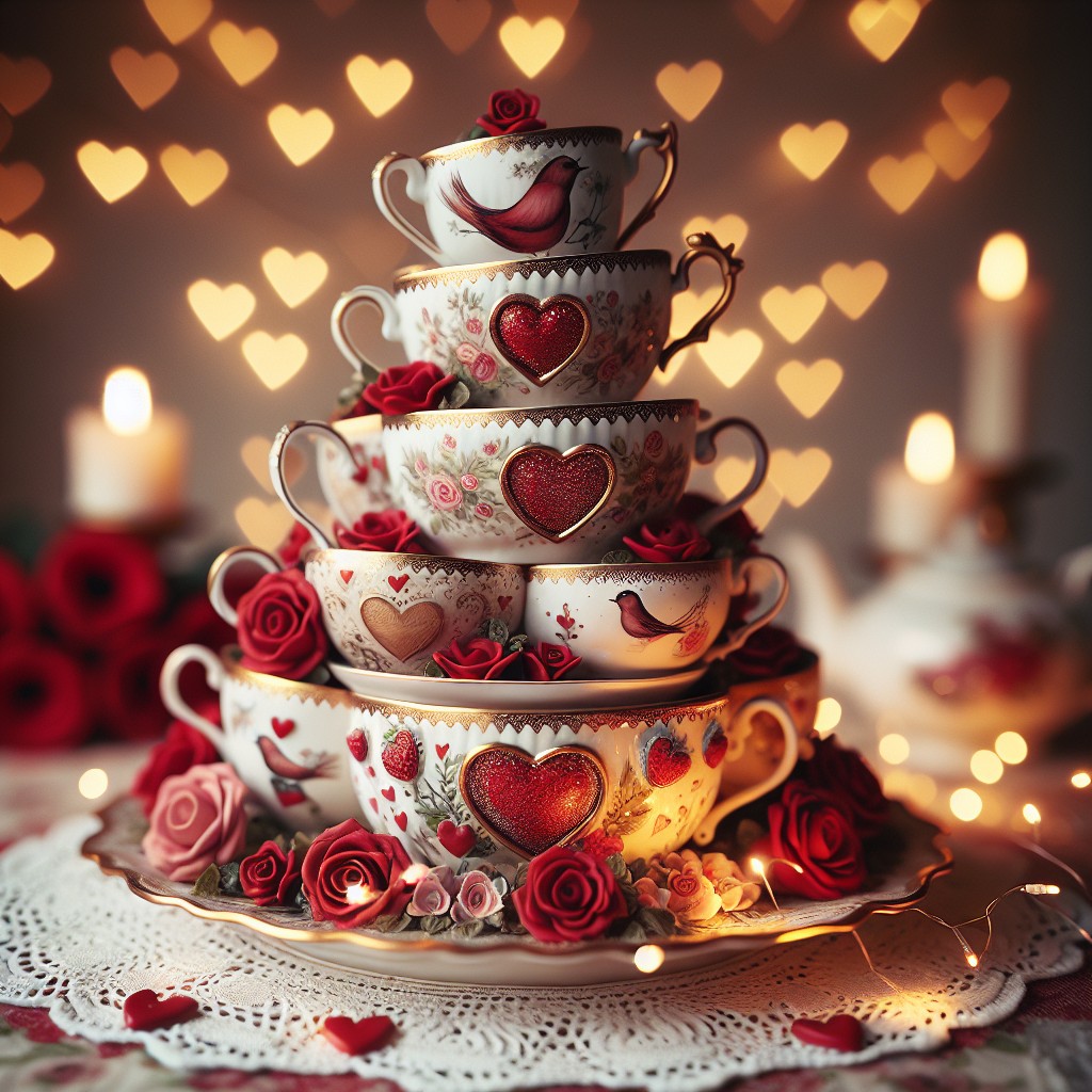 whimsical stacked teacups centerpiece