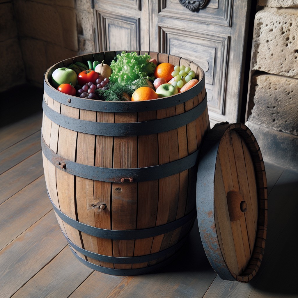 wine barrel convert into produce storage bin