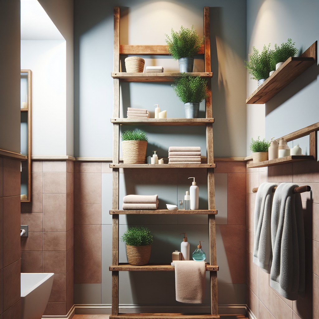 bathroom shelves from repurposed ladder