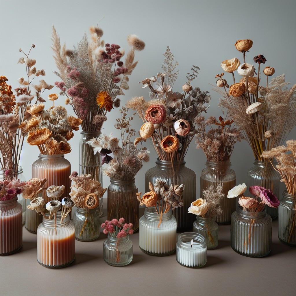 candle jars for dried flower display