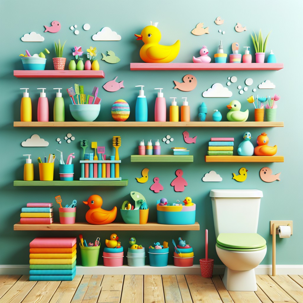 colorful diy childrens bathroom shelves