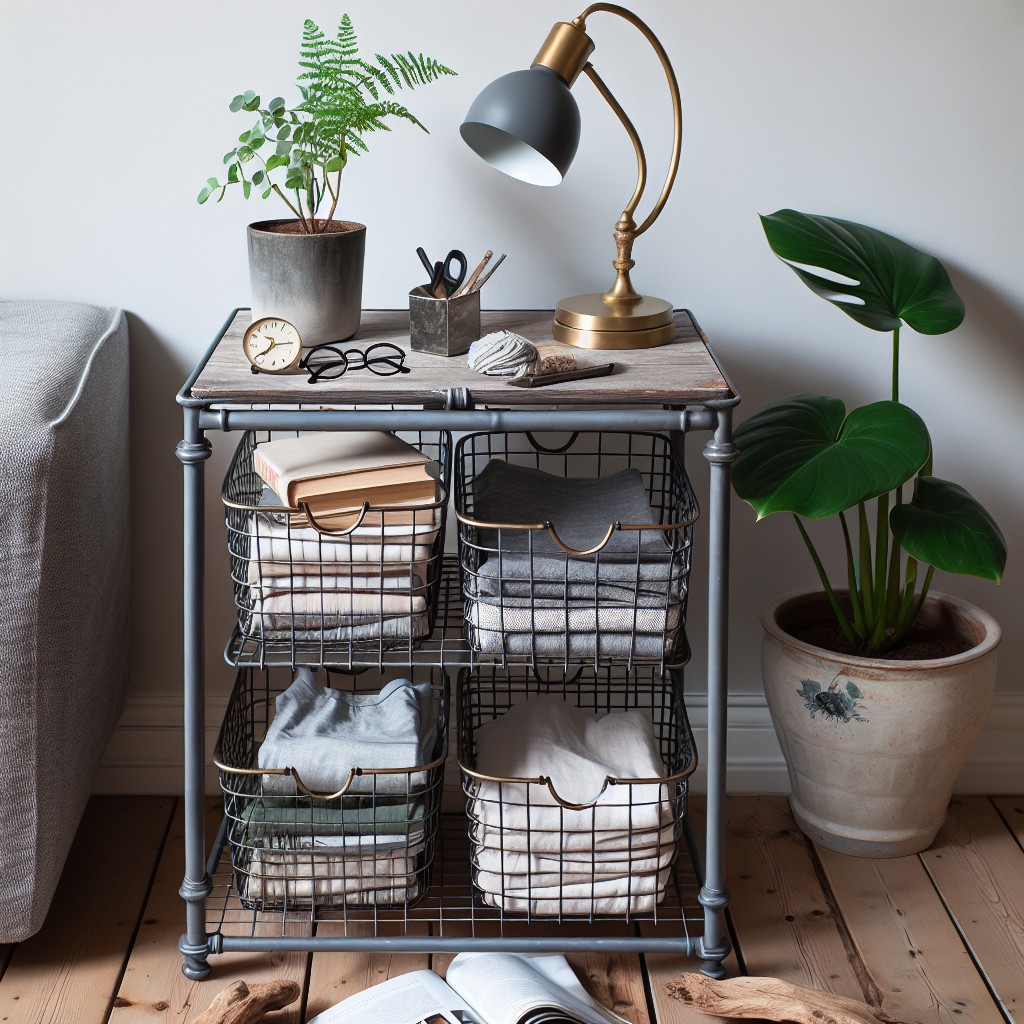 create a stylish wire basket nightstand