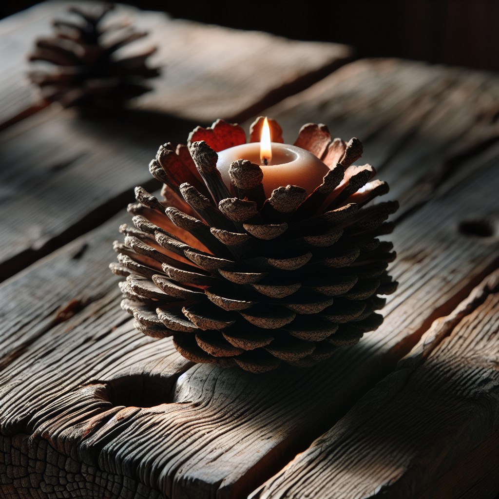 decorative rustic candle holder using pinecones