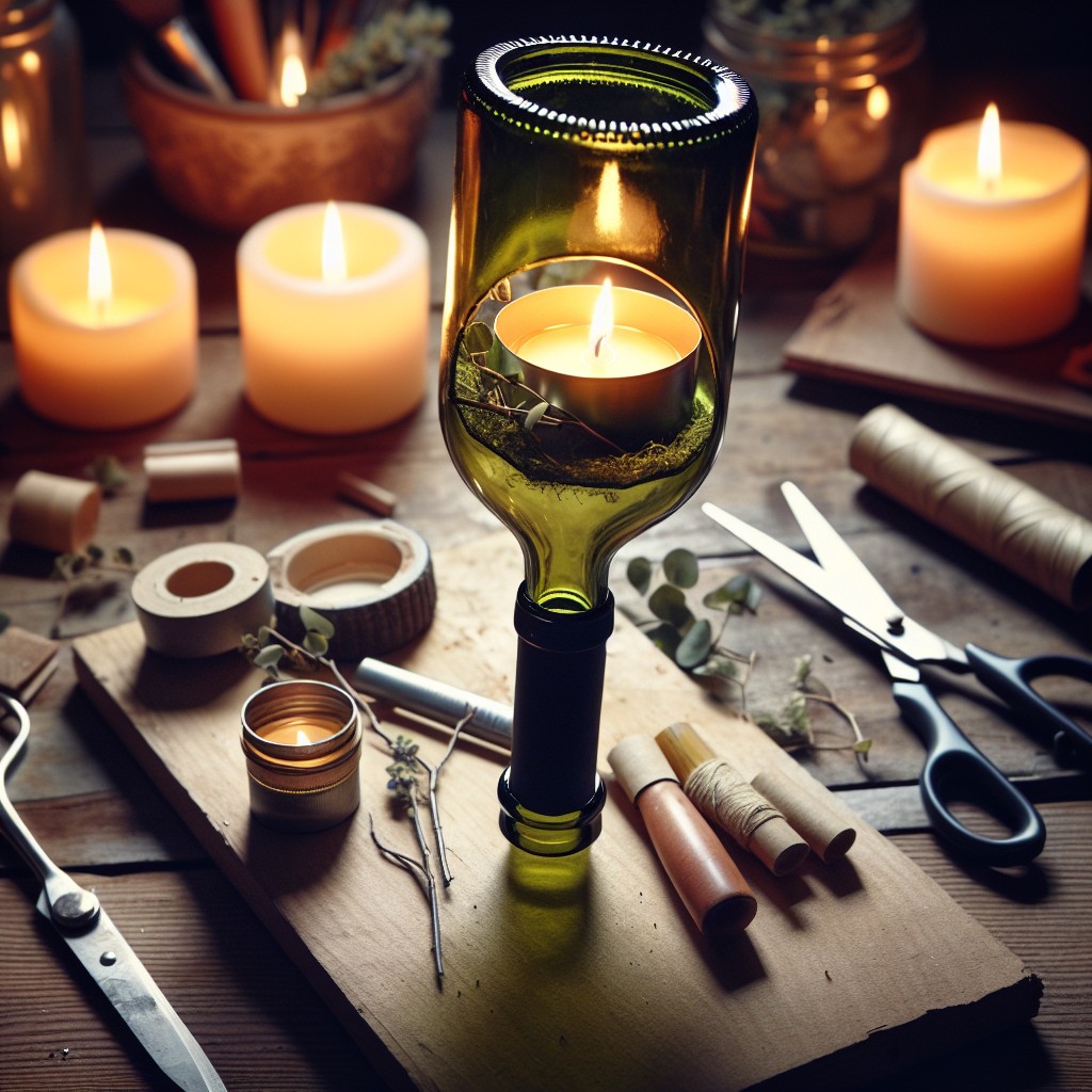 diy candle holder using recycled wine bottles