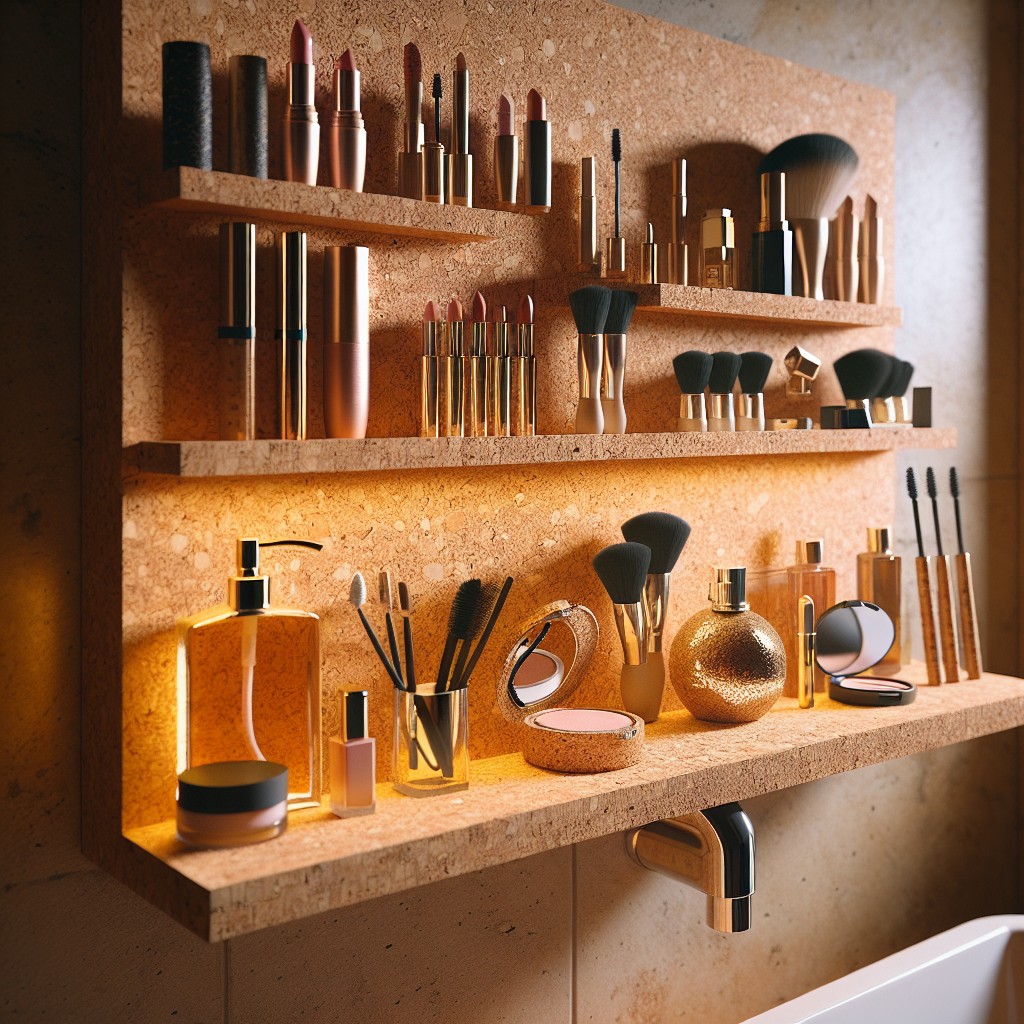 diy cork bathroom shelf for cosmetics