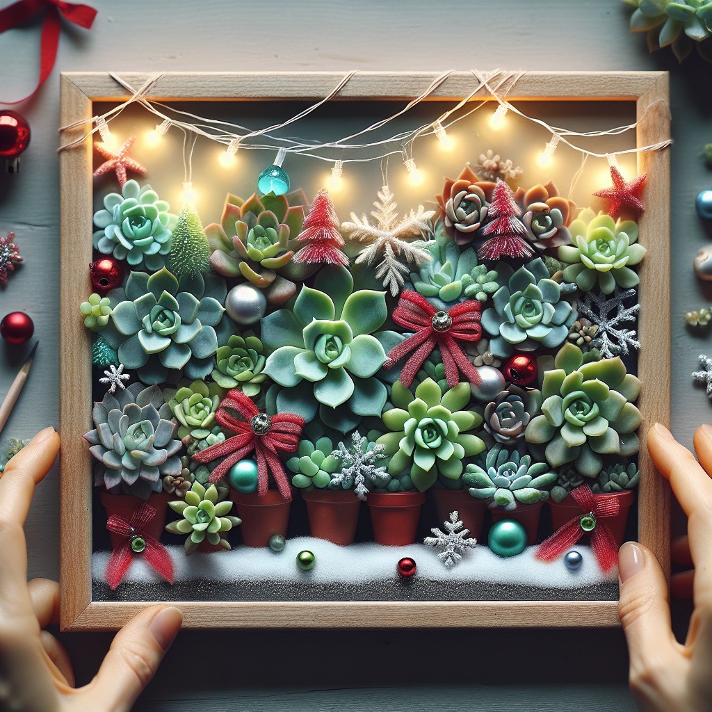 diy holiday themed succulent frames