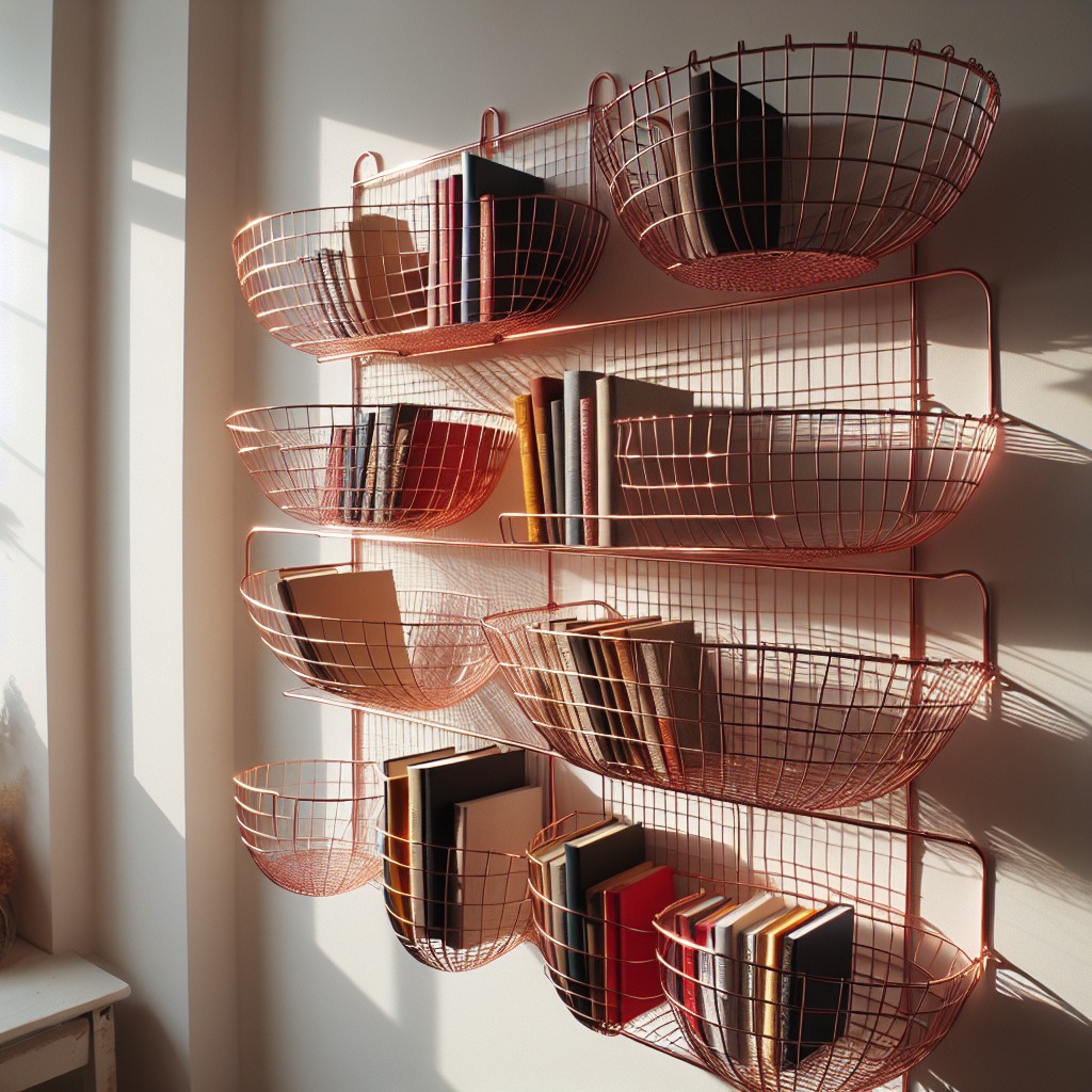 diy wire basket book shelf