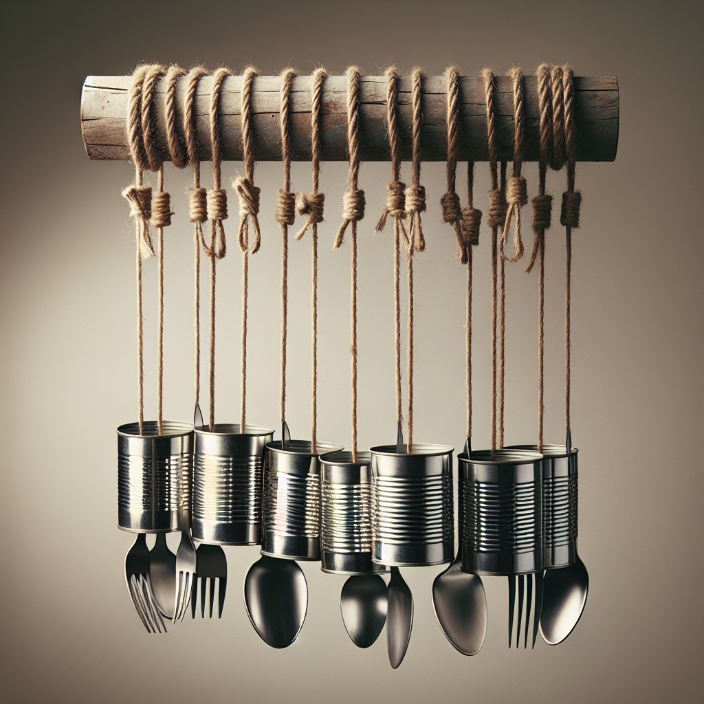 hanging tin can cutlery organizer