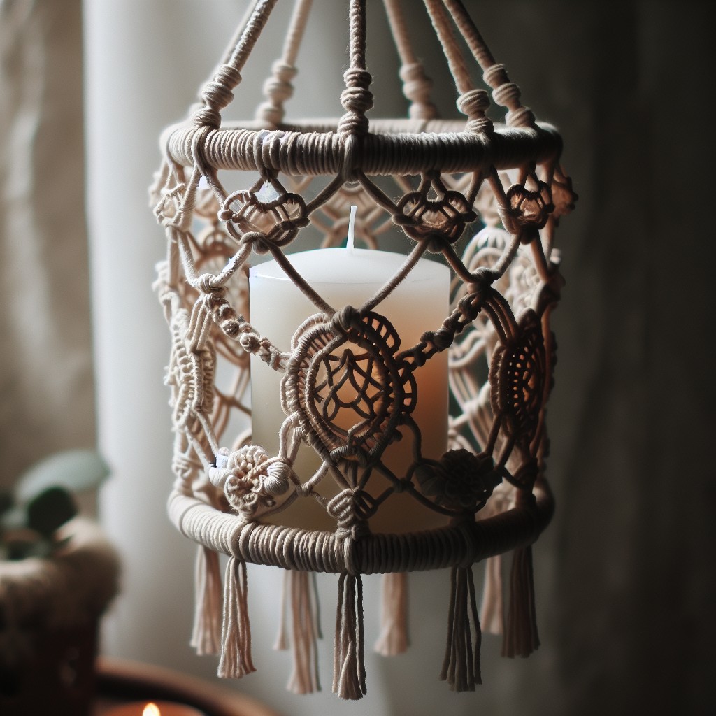 intricate macrame candle holder