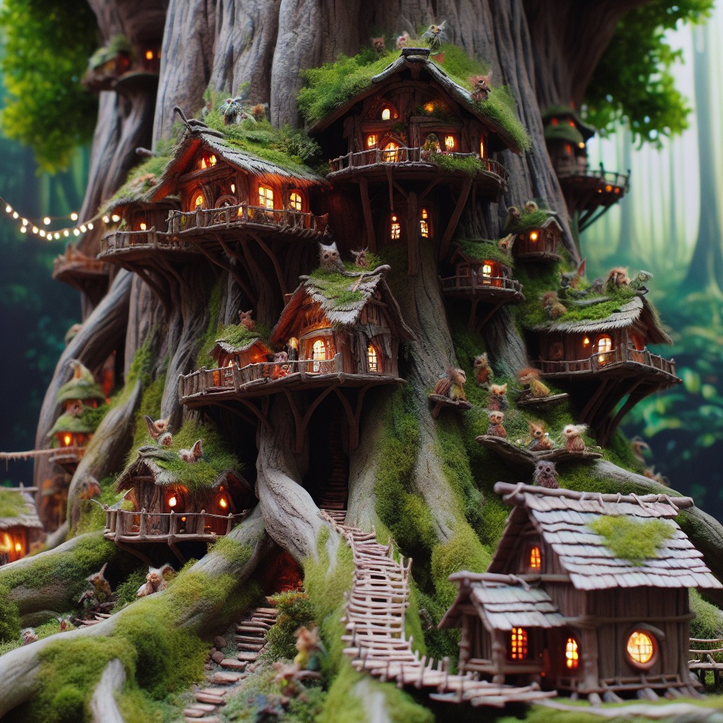 miniature ewok village treehouse