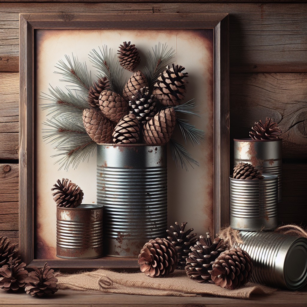 pine cone amp tin can wall art