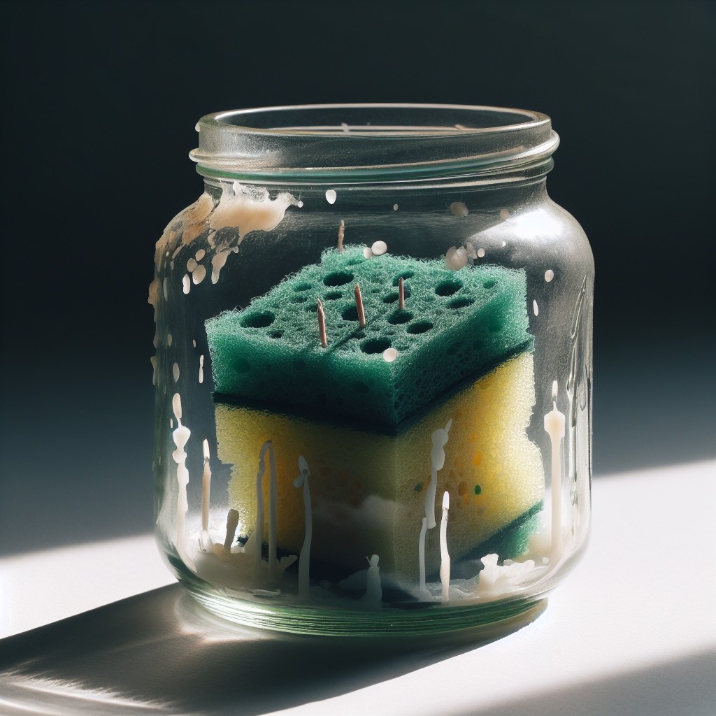 reuse old candle jars as kitchen sponge holders