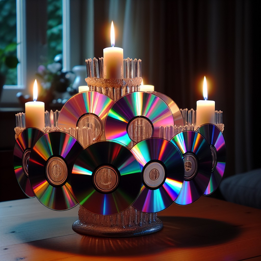 reuse old cds for dazzling candle holder