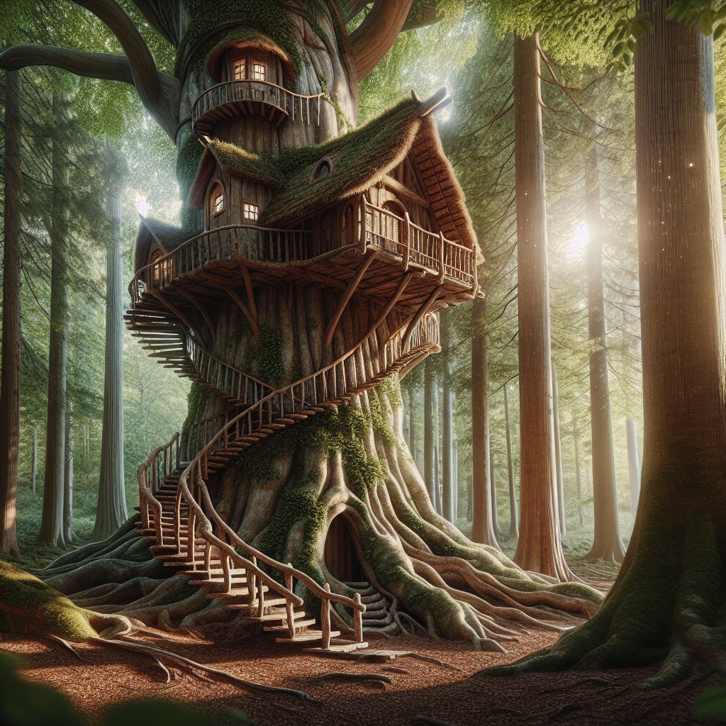 treehouse with spiral staircase access