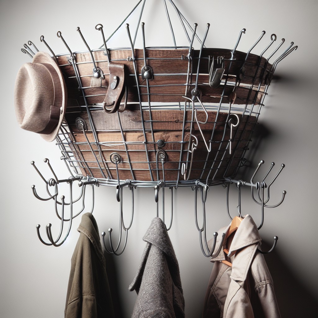 turning a wire basket into coat hanger