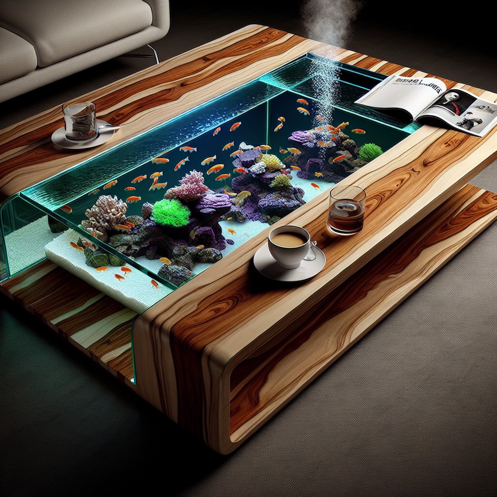 coffee table with self cleaning fish tank feature