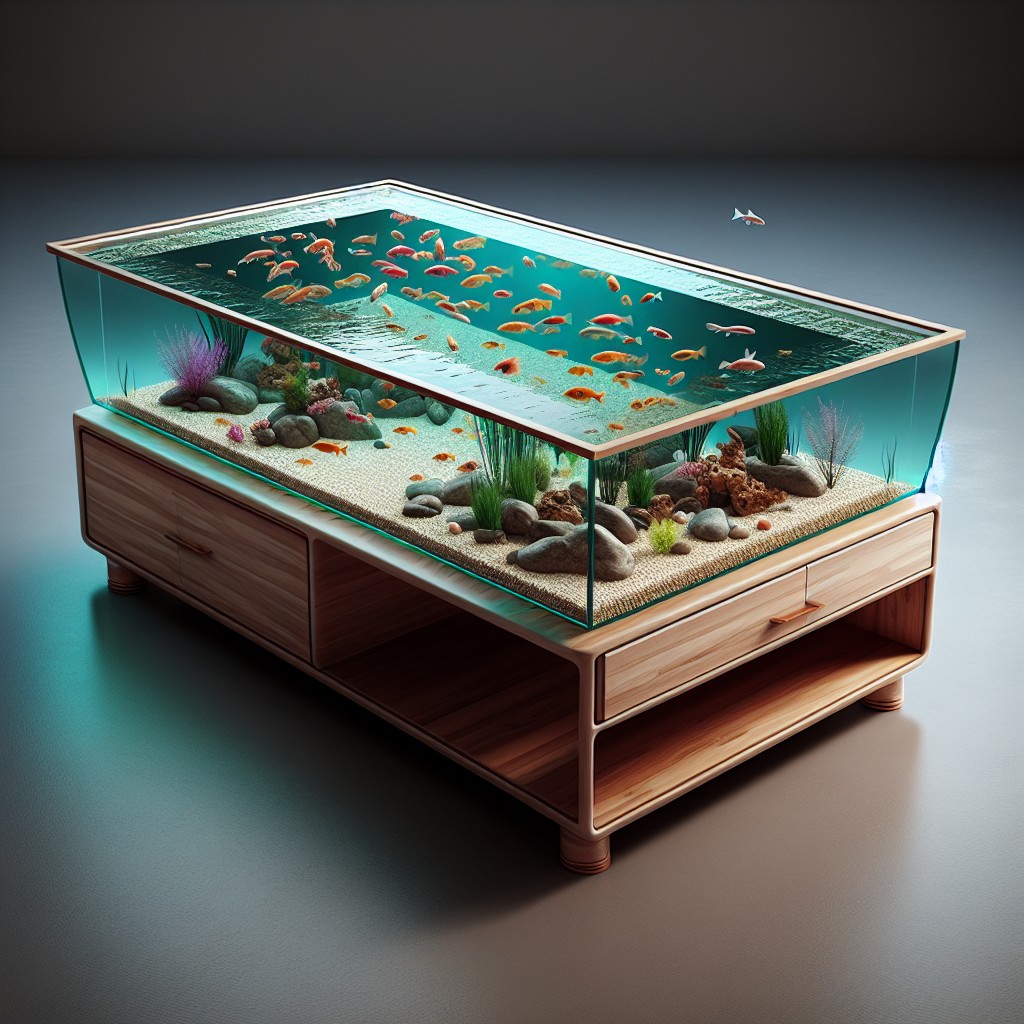 combination coffee table and fish tank with storage