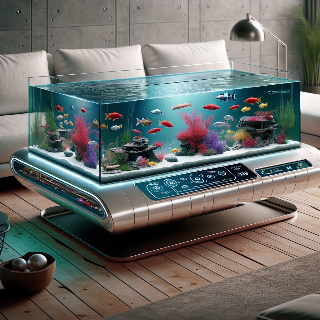 fish tank coffee table with high tech gadgets