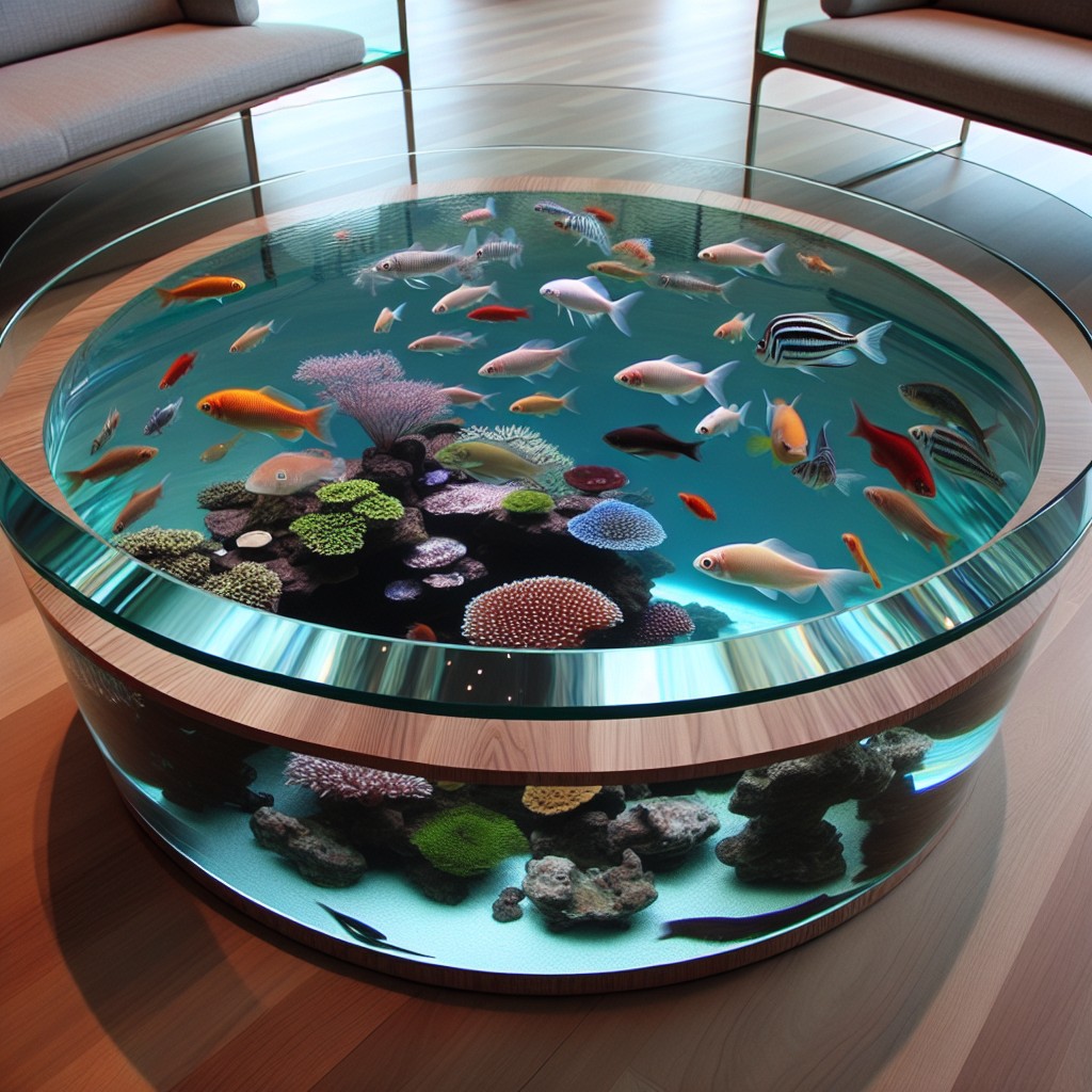 fisheye glass coffee table aquarium