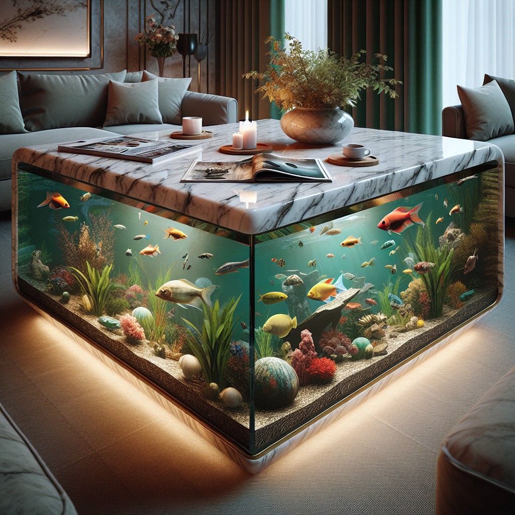marble based fish tank coffee table