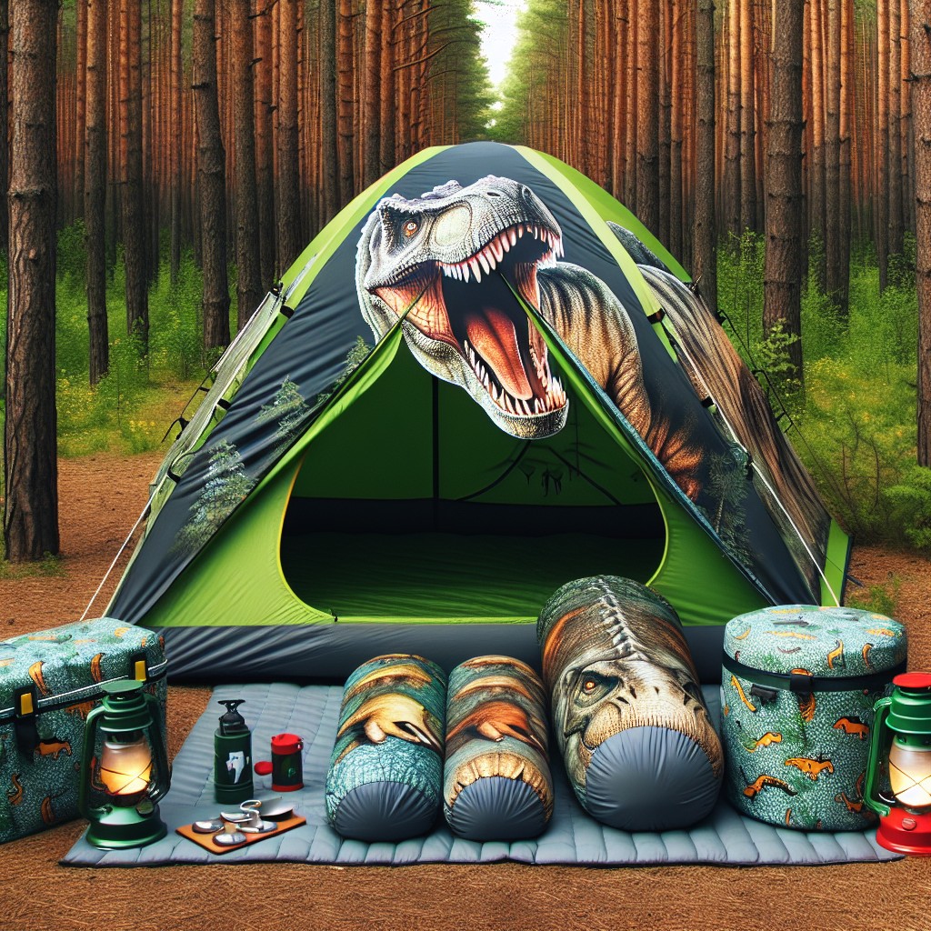 matching dinosaur sleeping bags and other camping accessories