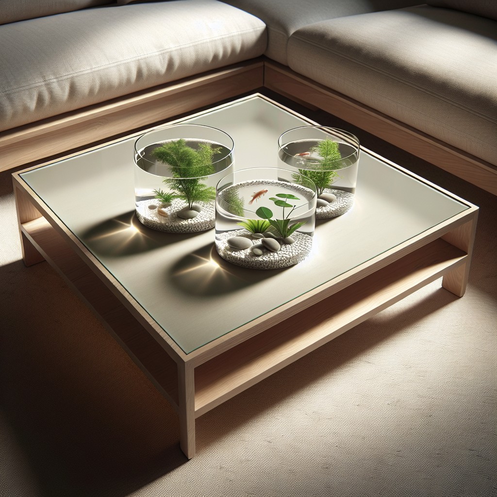 minimalist design fish tank with built in coffee table coasters