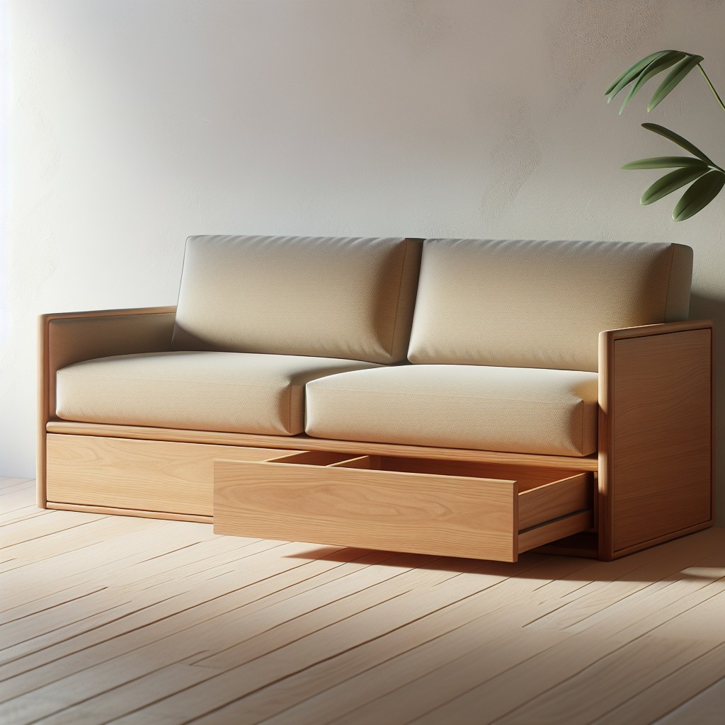 minimalist wooden sofa with under seat storage