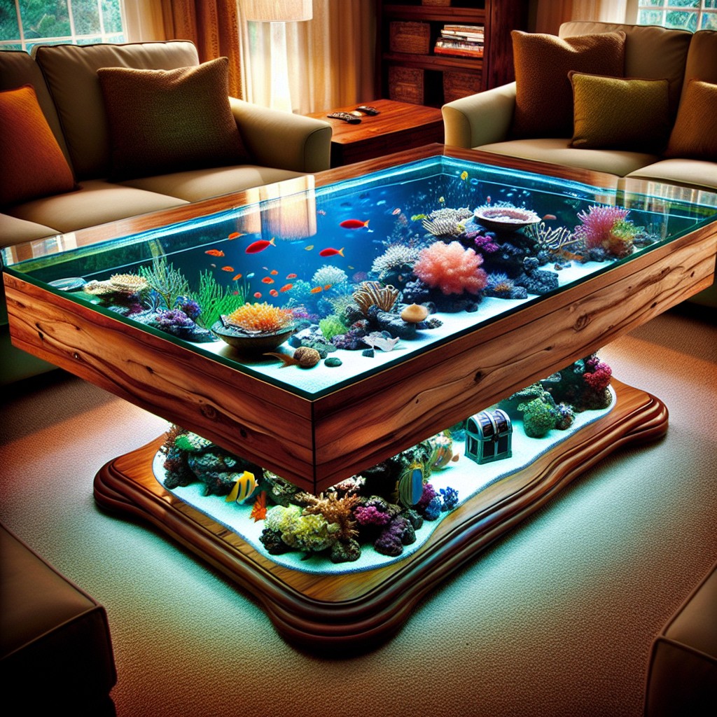 partially inset aquarium coffee table