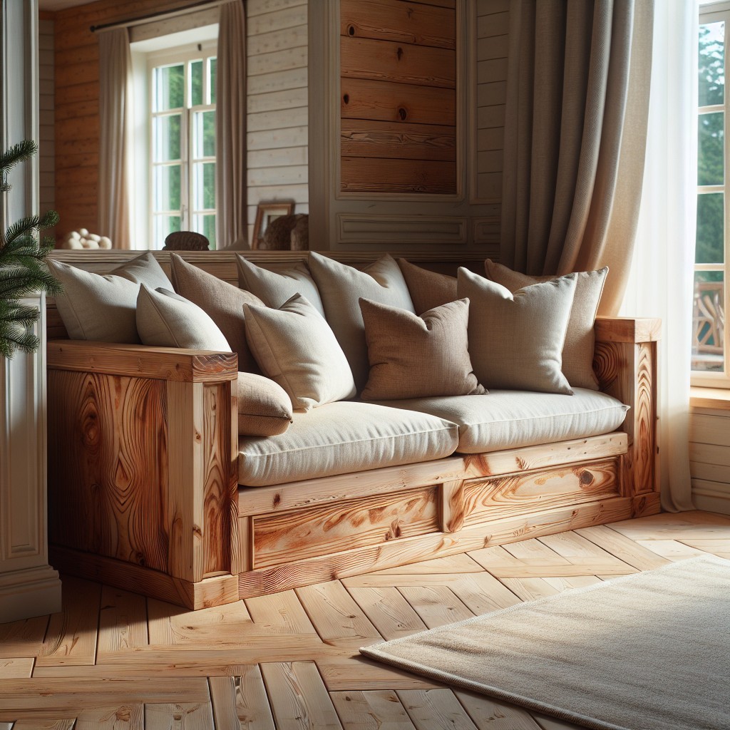 pine wood corner sofa with soft plush cushions