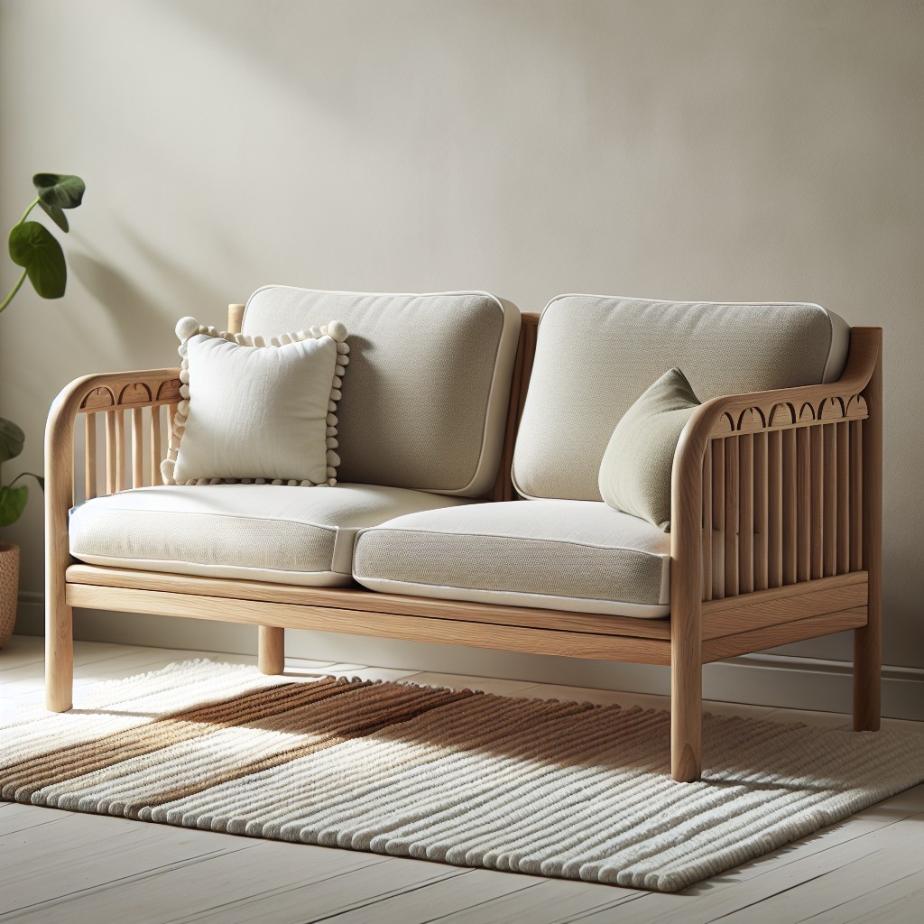 scandinavian inspired wooden sofa with white accents