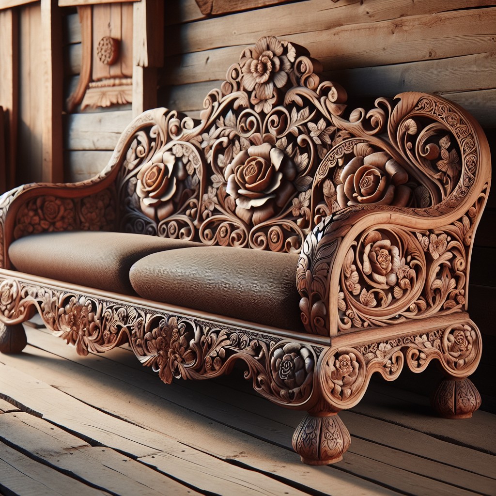 vintage carved wooden sofa with floral designs
