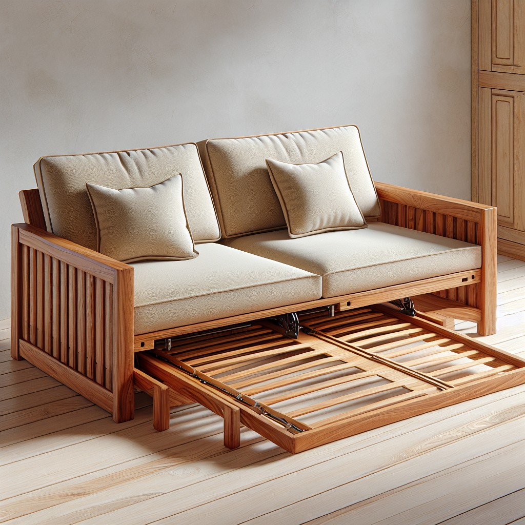 wooden sleeper sofa with fold out functionality