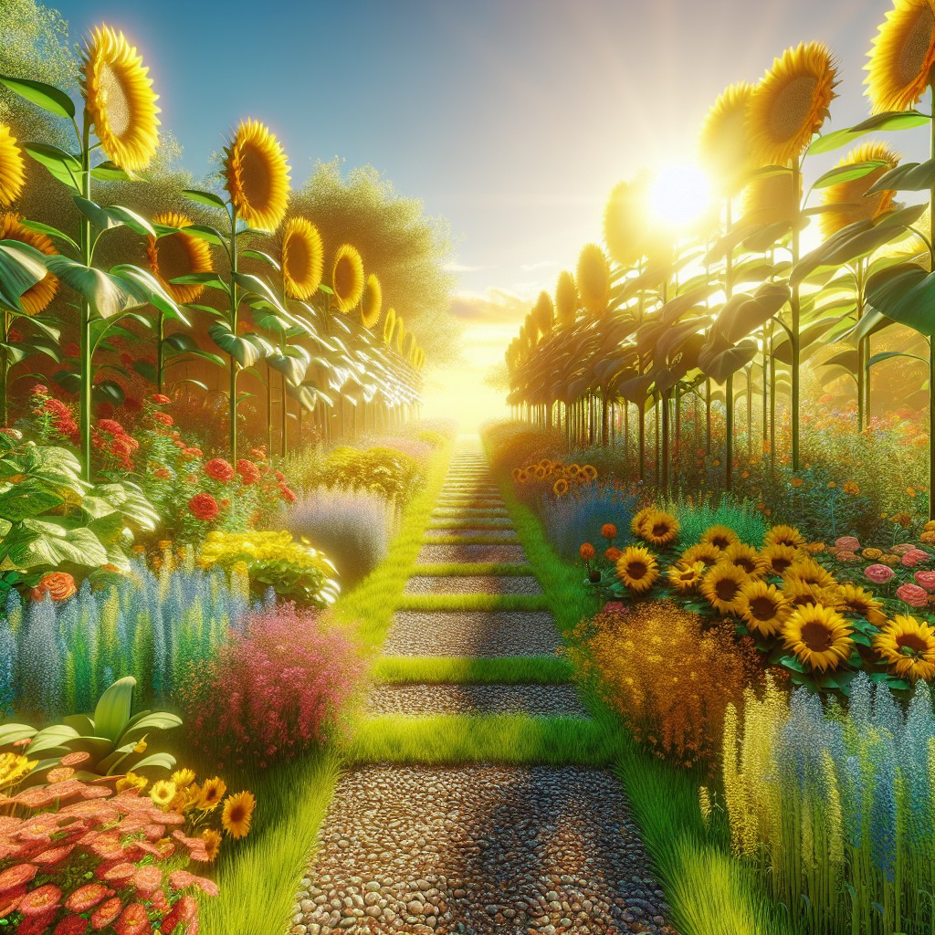bordering walkways with sunflowers