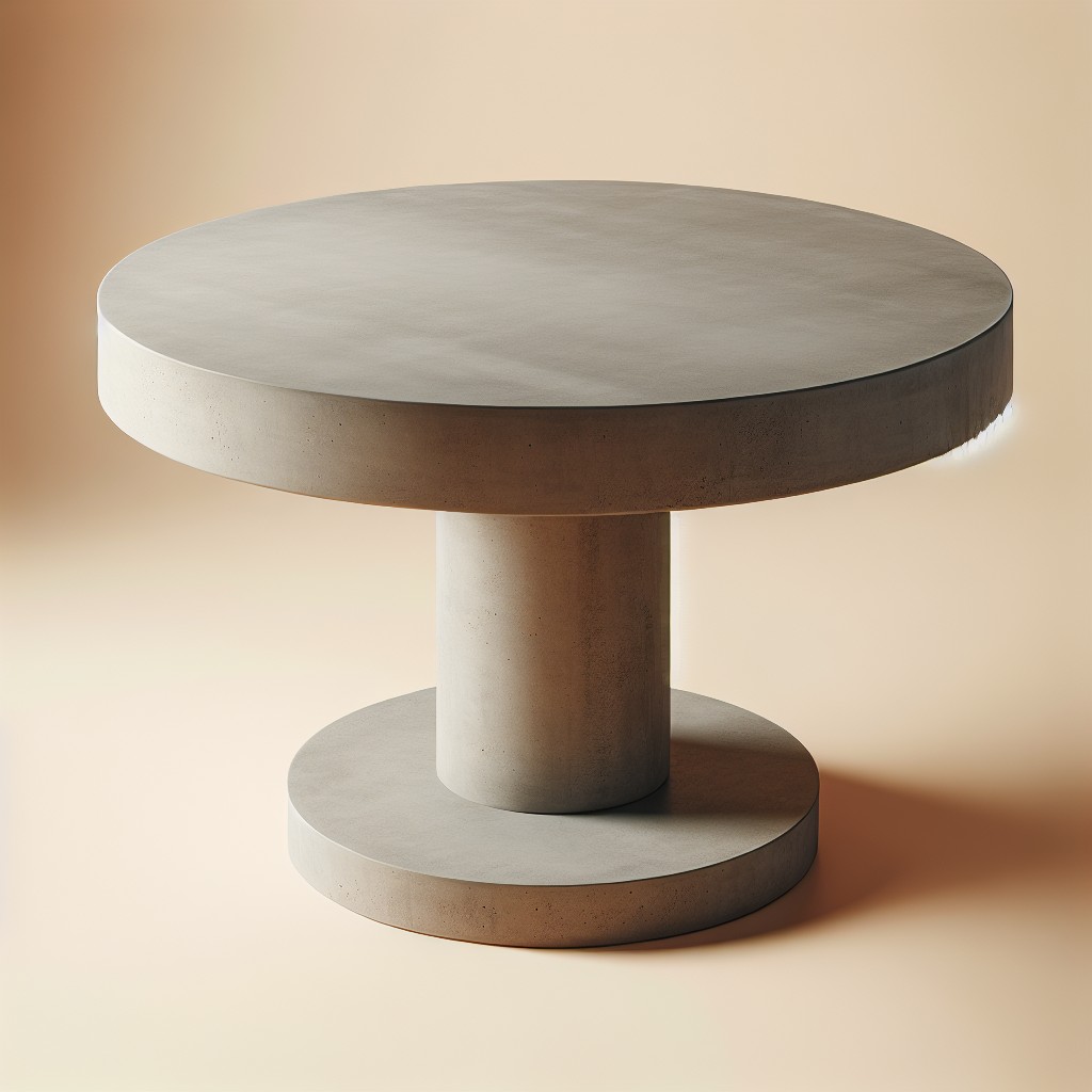 design features of a round concrete coffee table