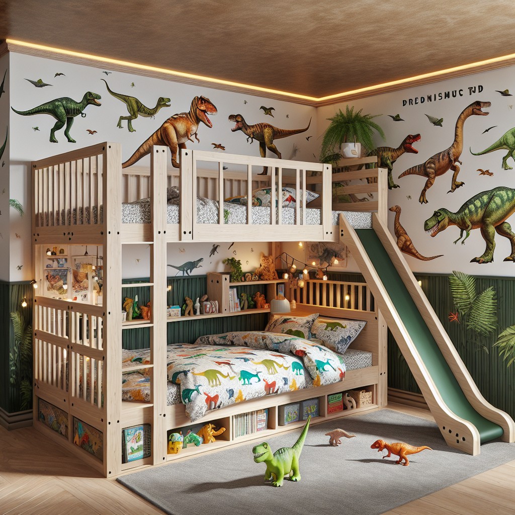 dinosaur themed lofted bed with slide